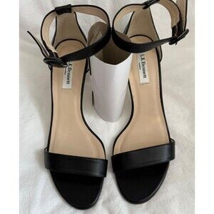 NWOB L.K. Bennett Dora Black Leather Open Toe Sandals Heels  Sz EU 40 Stiletto